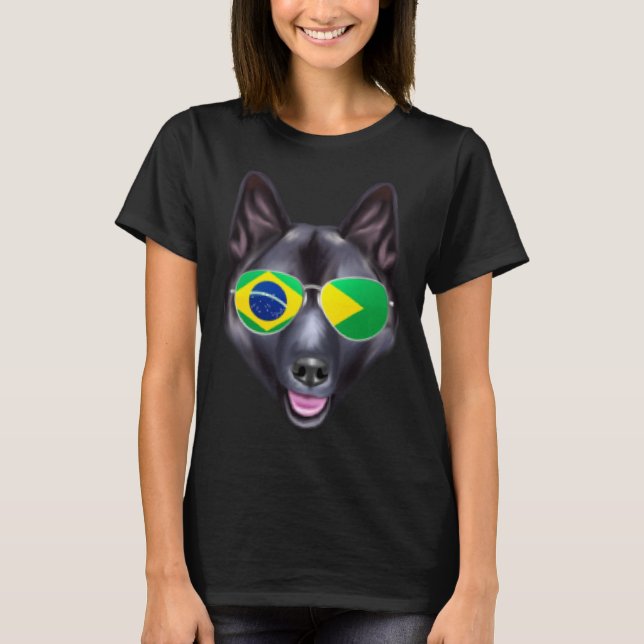 Brazilian Flag Norwegian Elkhound Dog Brazil Pocke T-Shirt (Vorderseite)
