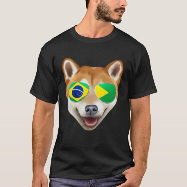 Brazilian Flag Shiba Inu Dog Brazil Pocket T-Shirt (Vorderseite)