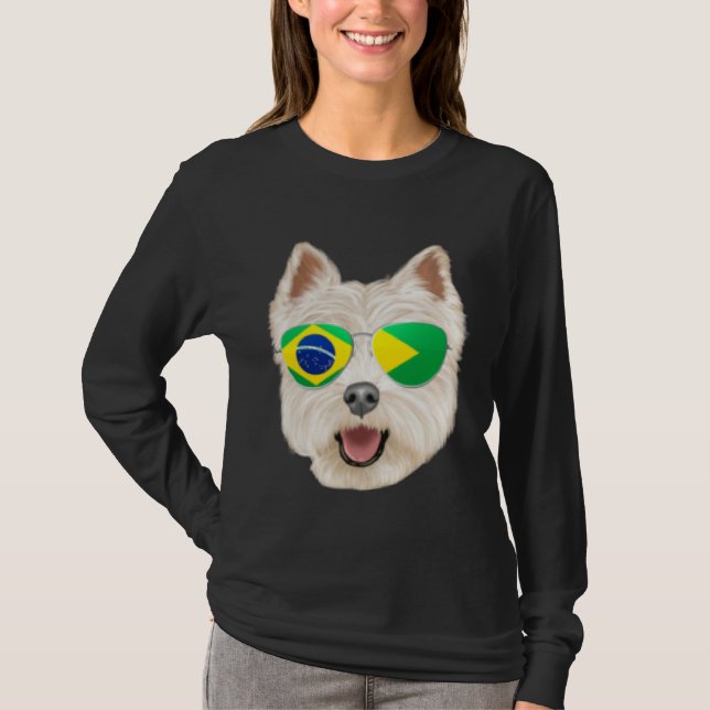 Brazilian Flag West Highland White Terrier Dog Bra T-Shirt (Vorderseite)