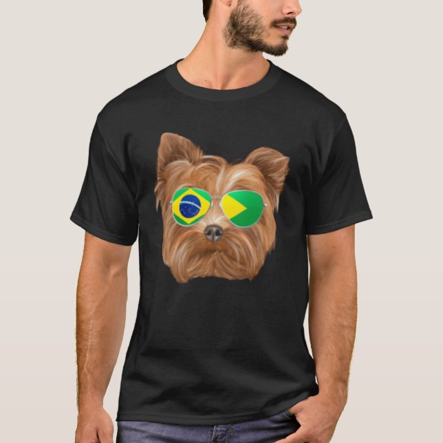 Brazilian Flag Yorkshire Terrier Dog Brazil Pocket T-Shirt (Vorderseite)