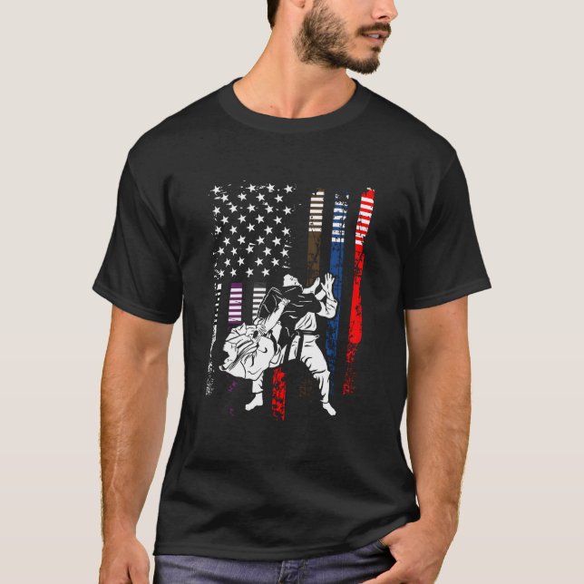 Brazilian Jiu Jitsu American Flag Mial Grappling T-Shirt (Vorderseite)