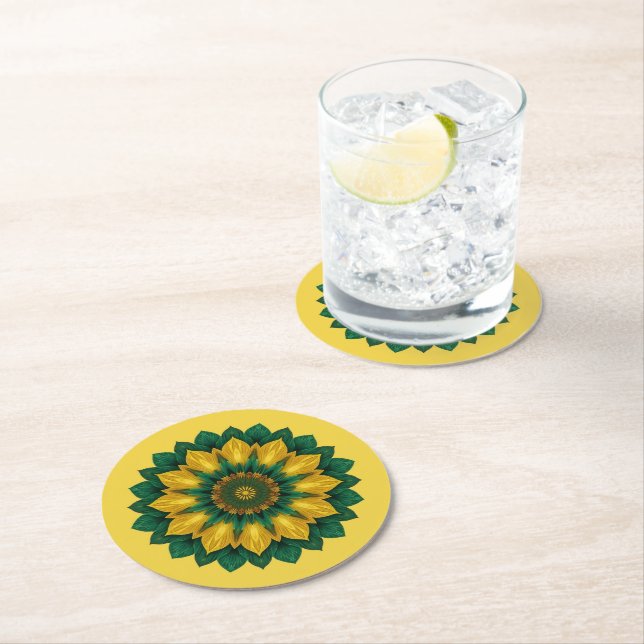 Brazilian Leaf Mandala - Drink Coaster Runder Pappuntersetzer (Vor Ort)