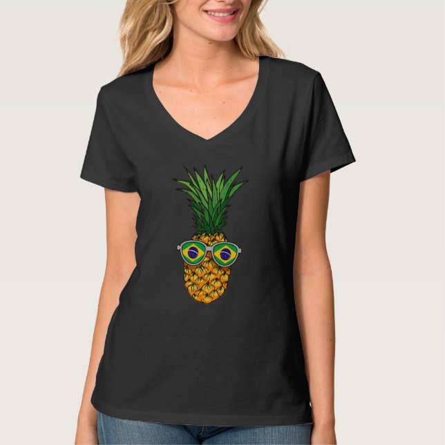 Brazilian Pineapple Brazil Flag Sunglasses Summer  T-Shirt (Vorderseite)