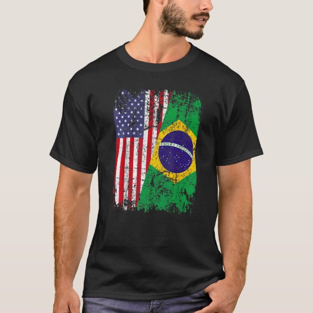 BRAZILIAN ROOTS Halbamerikanische Flagge BRAZIL T-Shirt (Vorderseite)