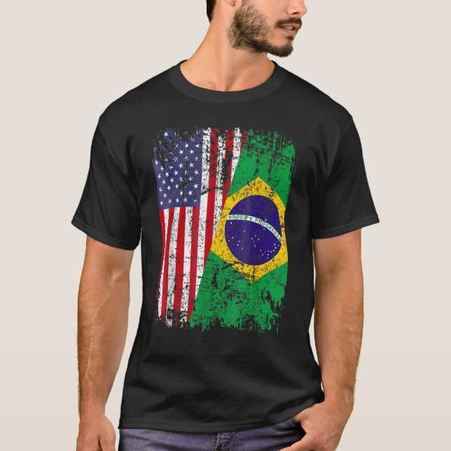 BRAZILIAN ROOTS Halbamerikanische Flagge BRAZIL T-Shirt (Vorderseite)
