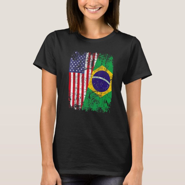 BRAZILIAN ROOTS Halbamerikanische Flagge BRAZIL T-Shirt (Vorderseite)