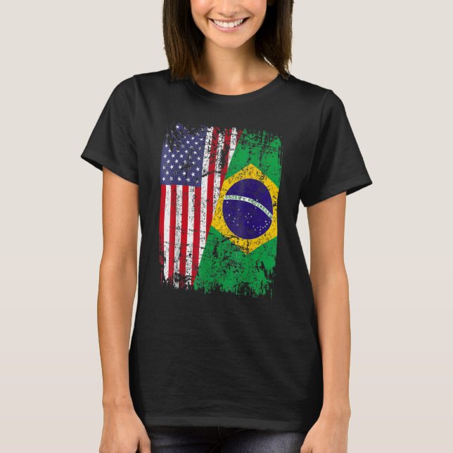 BRAZILIAN ROOTS Halbamerikanische Flagge BRAZIL T-Shirt (Vorderseite)