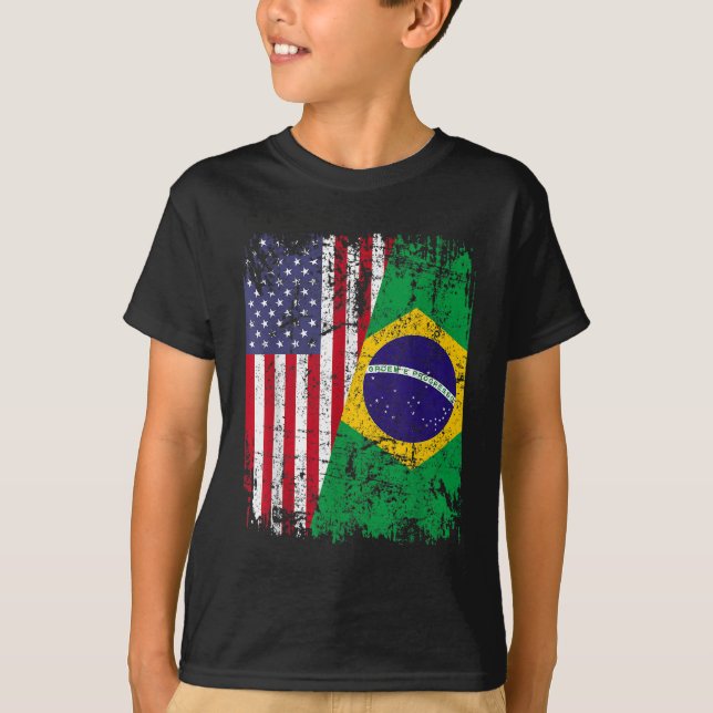 BRAZILIAN ROOTS Halbamerikanische Flagge BRAZIL T-Shirt (Vorderseite)