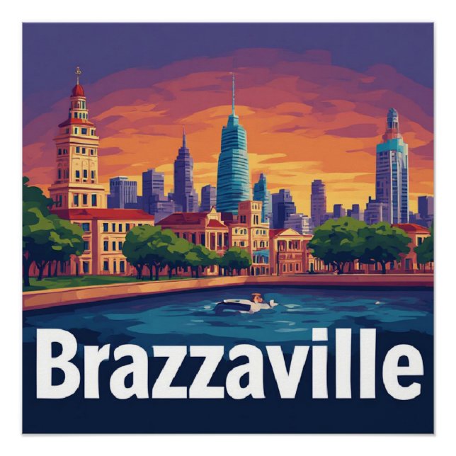 Brazzaville-Stadtansicht mit historischer Kathedra Poster (Vorderseite)