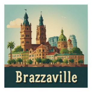 Brazzaville-Stadtansicht mit historischer Kathedra Poster