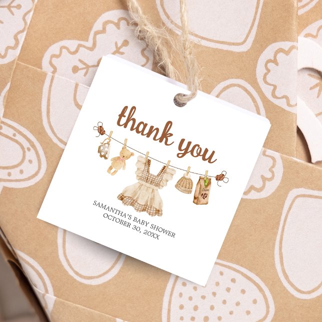 Break Coffee Baby Shower Square Geschenkanhänger (Coffee Little Bean Clothesline Baby Shower Square Favor Tags)