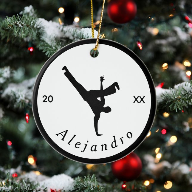 Break Dance Dancer Black & White Individuelle Name Keramik Ornament (Von Creator hochgeladen)