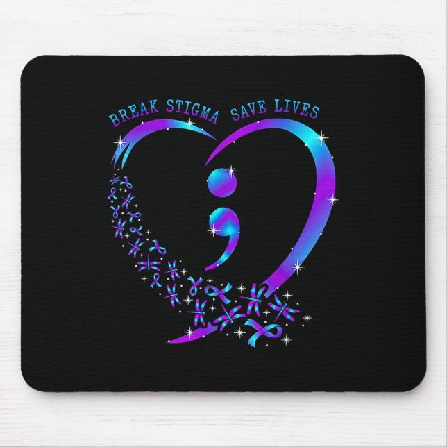 Break Stigma Gerettet Heart Semicolon Suizid Mousepad (Vorne)