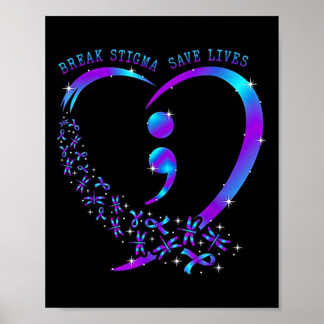Break Stigma Gerettet Heart Semicolon Suizid Poster (Vorne)