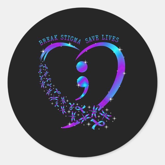Break Stigma Gerettet Heart Semicolon Suizid Runder Aufkleber (Vorderseite)