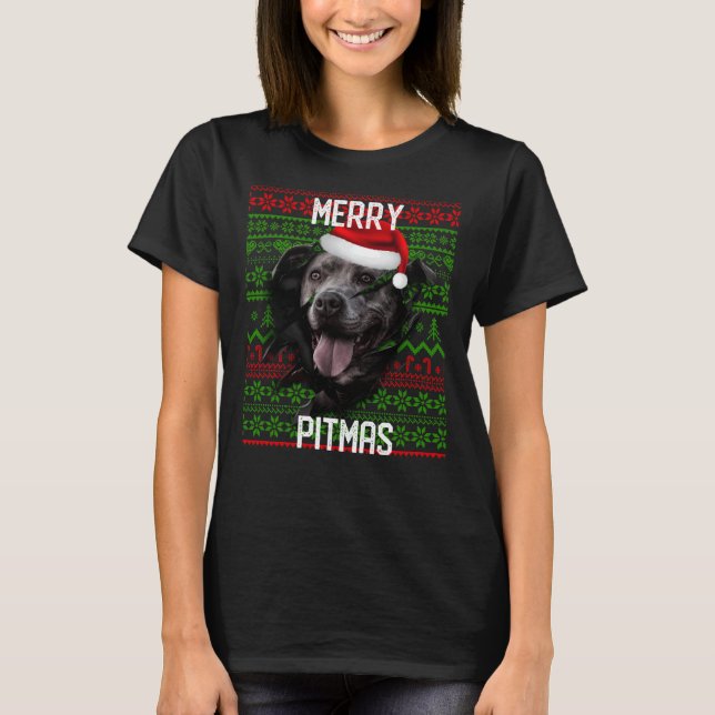 Break Wall Gray Hund Pitbull Weihnachtsfeier Weihn T-Shirt (Vorderseite)
