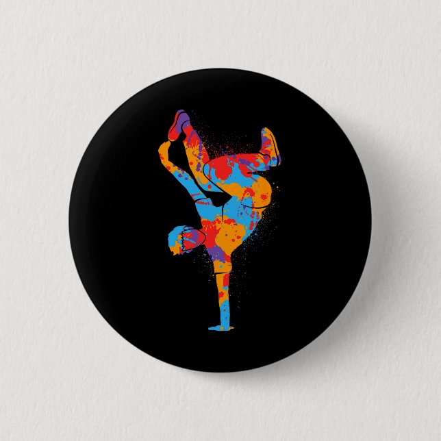 Breakdance Colorful Street Dancing Boys Men Breen Button (Vorderseite)