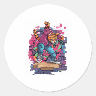 Breakdance Meow - Urban Graffiti Cat Dance Runder Aufkleber