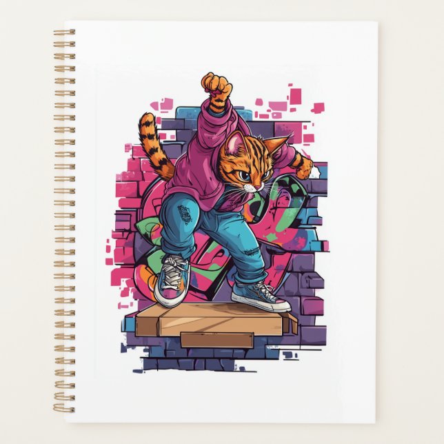 Breakdance Meow � Urbane Graffiti-Katzen-Tanz Planer (Vorderseite)