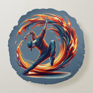 Breakdance Street Fire with Urban Energy Rundes Kissen