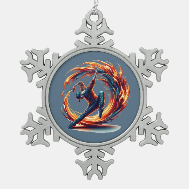 Breakdance Street Fire with Urban Energy Schneeflocken Zinn-Ornament (Vorderseite)