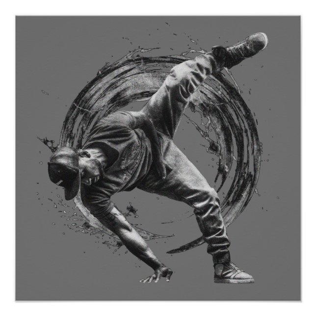 Breakdance Urban Style Monochrome Motion Art Poster (Vorderseite)