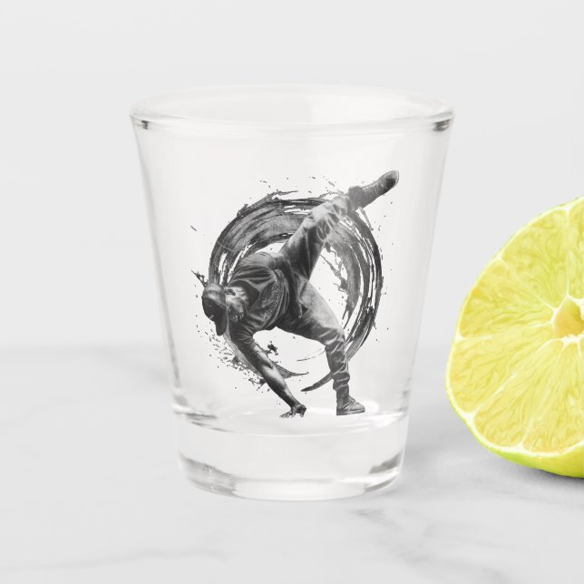 Breakdance Urban Style Monochrome Motion Art Schnapsglas (Vorderseite)
