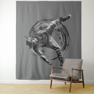 Breakdance Urban Style Monochrome Motion Art Wandteppich