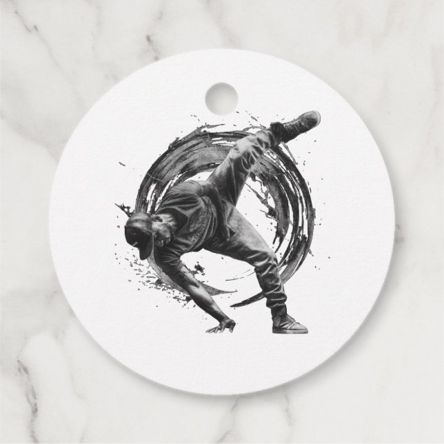 Breakdancer in Aktion im Stil eines Spritzers mit  Geschenkanhänger (Rückseite)