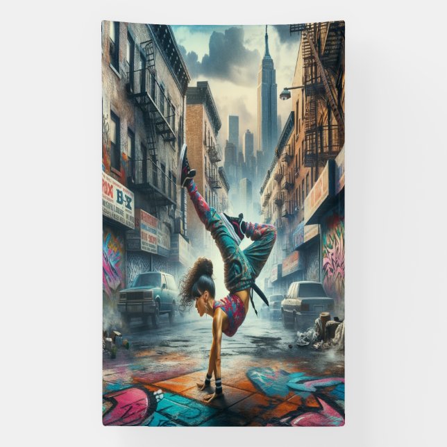 Breakdancer Women in Action New Yorker Silhouette Banner (Vertikal)