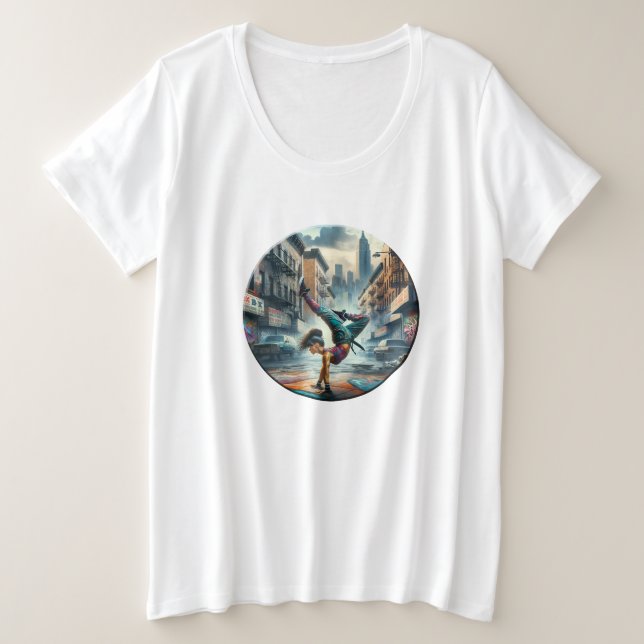 Breakdancer Women in Action New Yorker Silhouette Große Größe T-Shirt (Design vorne)