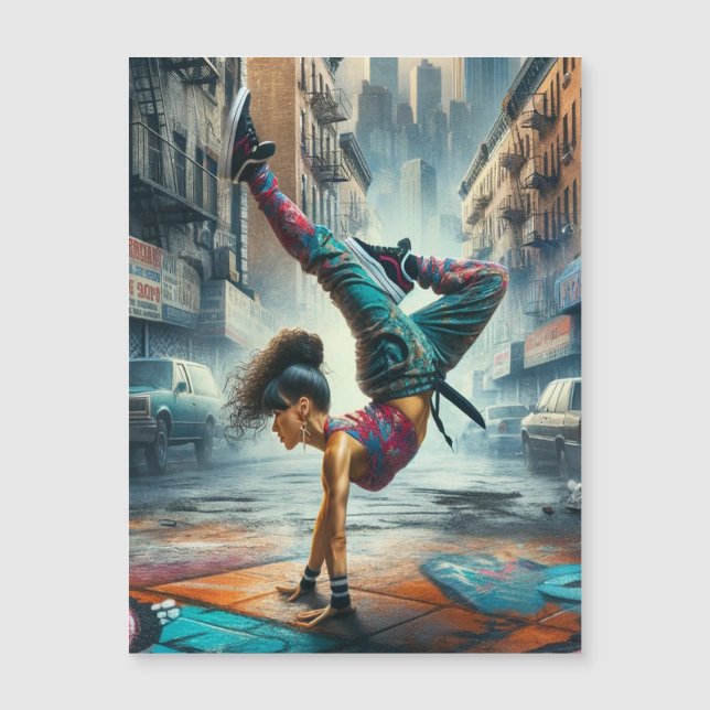 Breakdancer Women in Action New Yorker Silhouette Magnetkarte (Vorderseite)