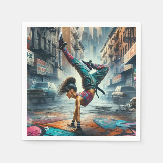 Breakdancer Women in Action New Yorker Silhouette Serviette (Vorderseite)