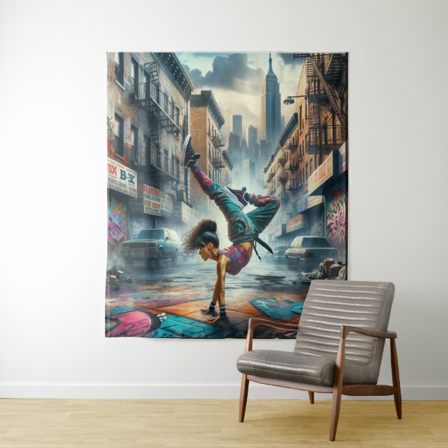 Breakdancer Women in Action New Yorker Silhouette Wandteppich (Beispiel)