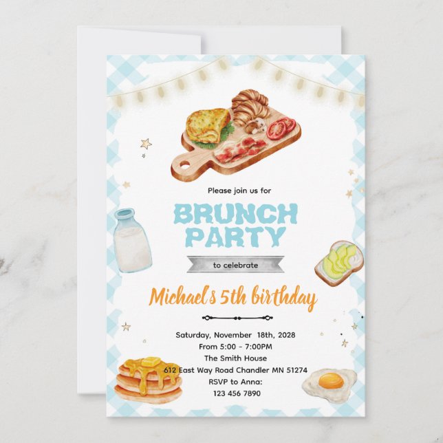 Breakfast brunch Birthday party invitation Einladung (Vorderseite)