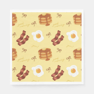 Breakfast Brunch Theme Bacon Eggs Pancakes Pattern Serviette