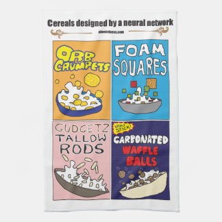 Breakfast cereals by AI Weirdness - Kitchen Towels Geschirrtuch