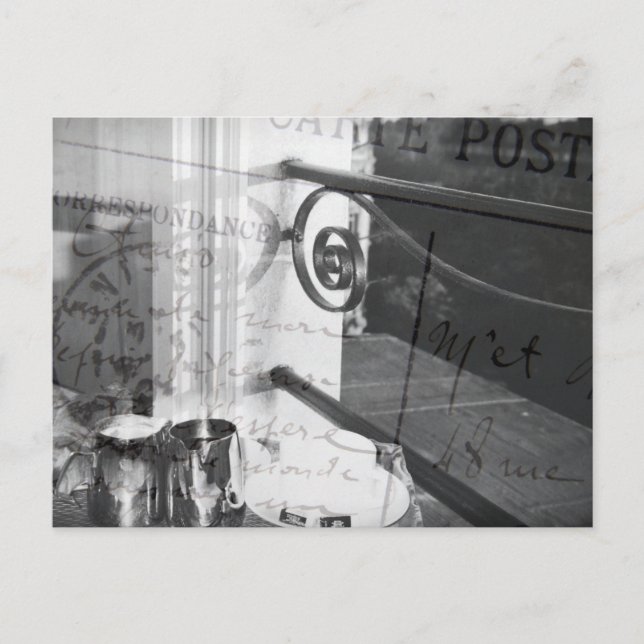 Breakfast in Paris, Black and White Post Card Postkarte (Vorderseite)