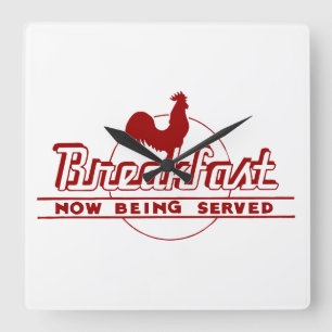 Breakfast Rooster Quadratische Wanduhr
