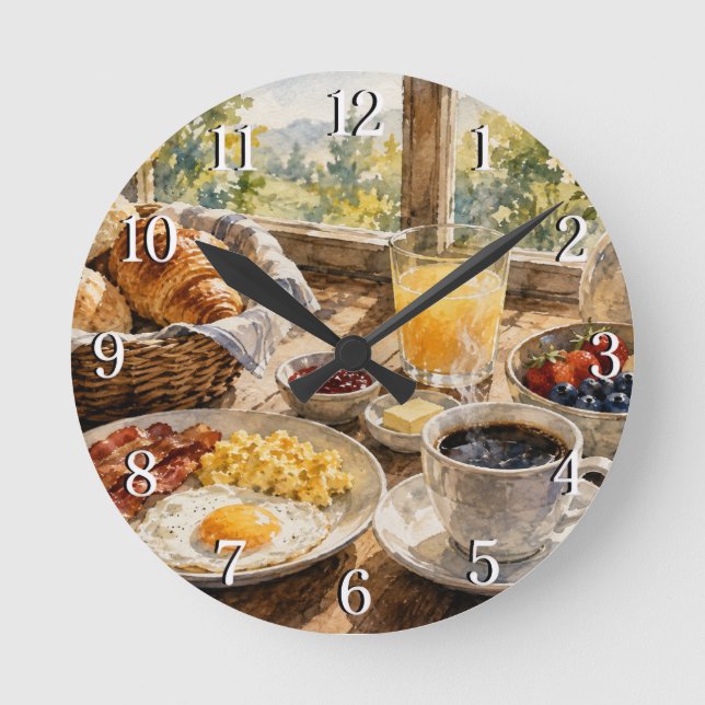 Breakfast Table Wall Clock — Cozy Kitchen Design Runde Wanduhr (Vorderseite)