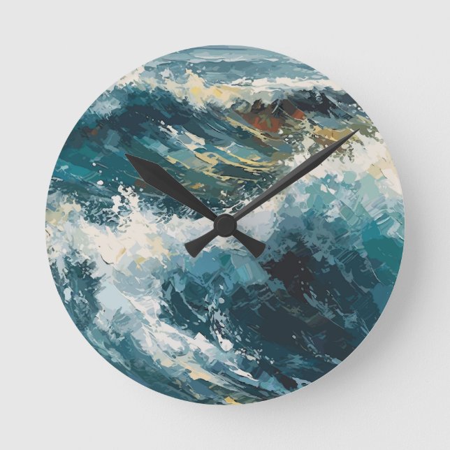 Breaking Beach Waves Malerei Thema Runde Wanduhr (Vorderseite)