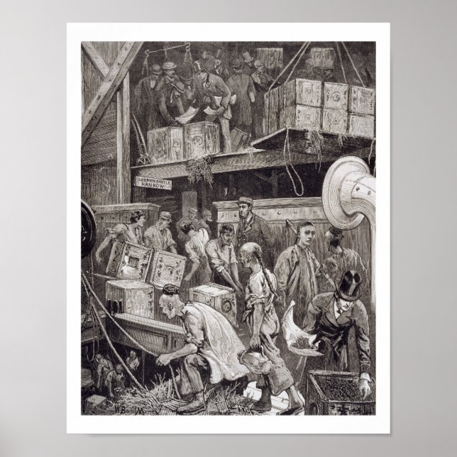 Breaking Bulk an Bord eines Teeschiffs im Londoner Poster (Vorne)