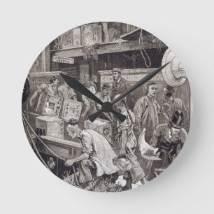 Breaking Bulk on Board a Tea Ship in the London Do Runde Wanduhr