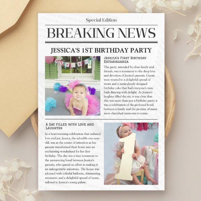 Breaking News erste Geburtstagskündigung Karte (milestone celebration postcard, unique baby announcement, photo memory card, birthday party )