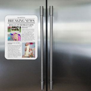 Breaking News Titelseite Zeitung 1. Geburtstag Magnet