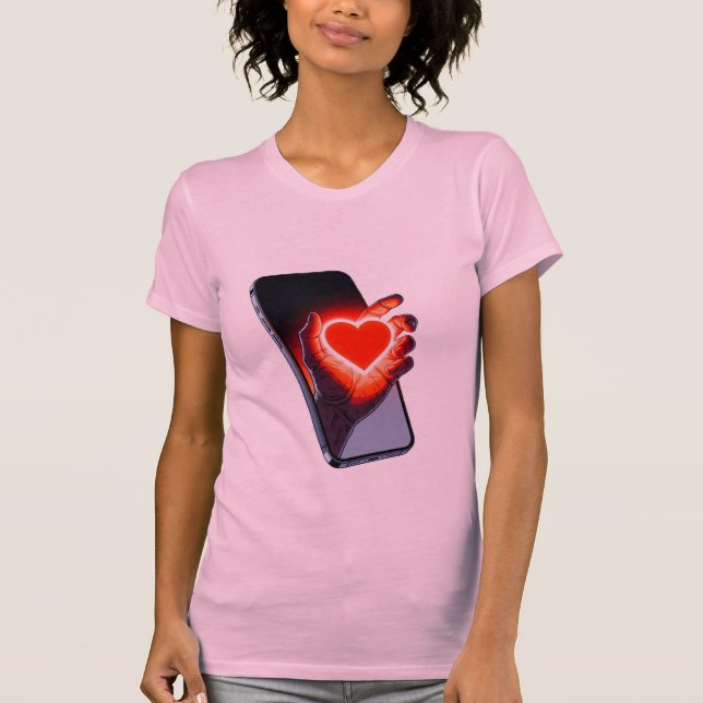 Breaking Screen Heart Optical Illusion T-Shirt Des (Vorderseite)