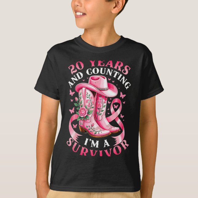 Breast Cancer 20 Years Survivor Nk Ribbon Cowgirl  T-Shirt (Vorderseite)