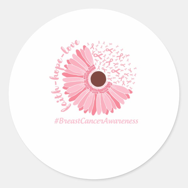 Breast Cancer Abewusstsein Pink Flower Runder Aufkleber (Vorderseite)
