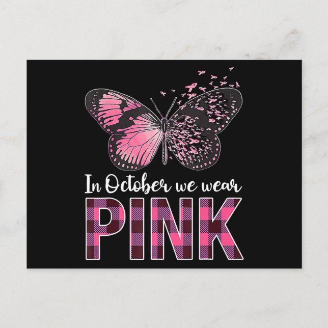 Breast Cancer Awareness Butterfly - In October We  Postkarte (Vorderseite)
