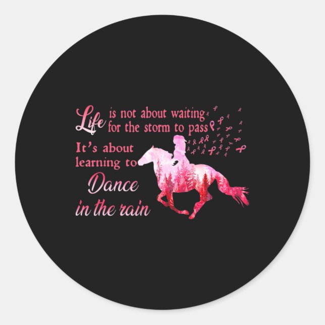 Breast Cancer Awareness Horse Ribbon Pink Ohrts Wo Runder Aufkleber (Vorderseite)